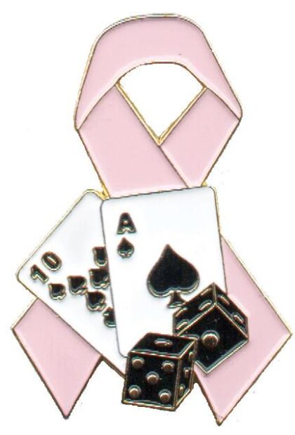 Breast Cancer Awareness Ribbon Pin - Playing Cards and Dice |  (5 Pack)